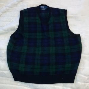 Vintage Polo Golf Ralph Lauren Lambs Wool Vest Plaid Green